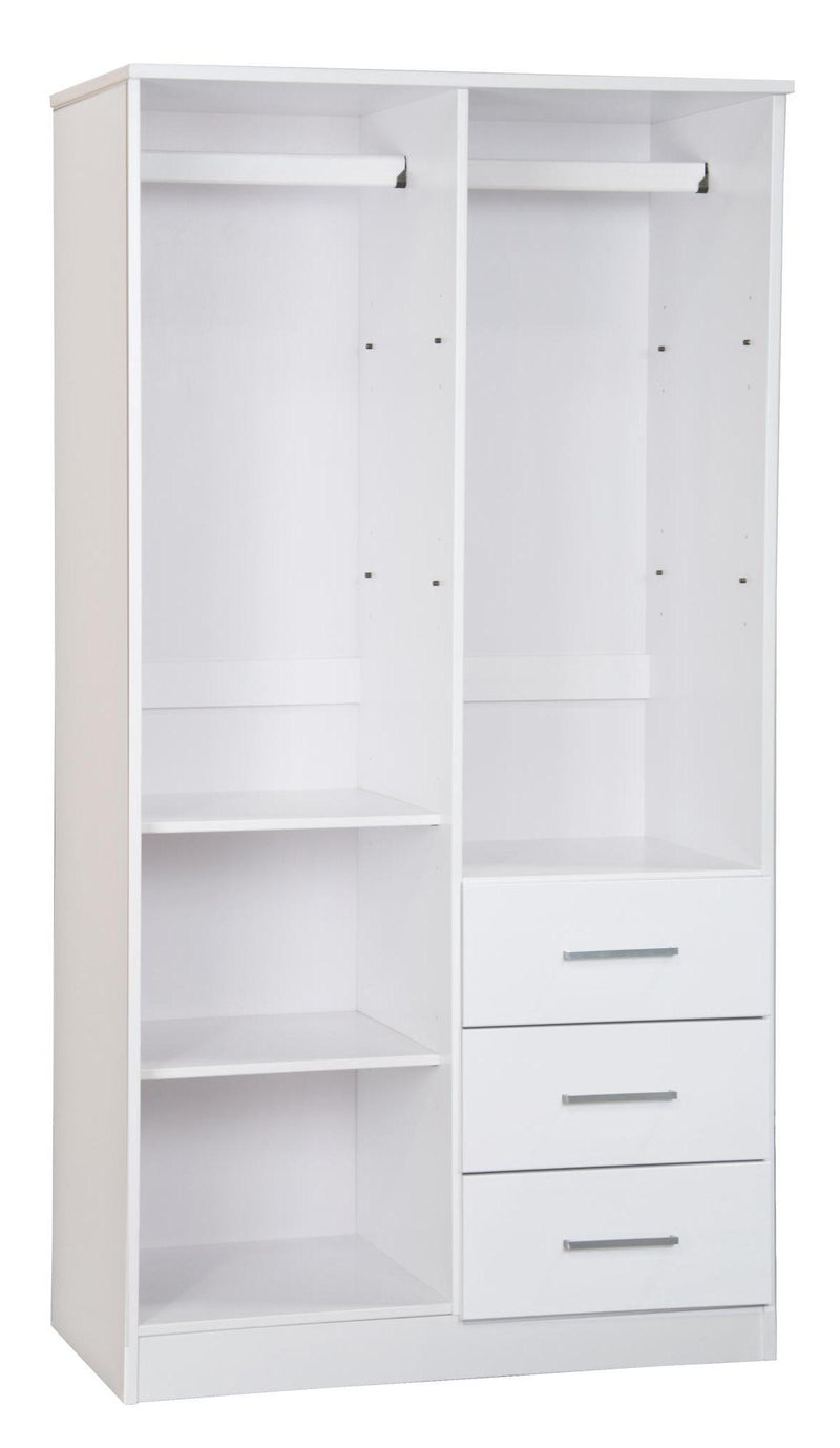 Solid Wood Mirrored Two Door Three Drawer Combo Dresser - White