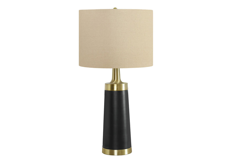 Metal Cylinder Table Lamp With Beige Drum Shade - Black And Gold