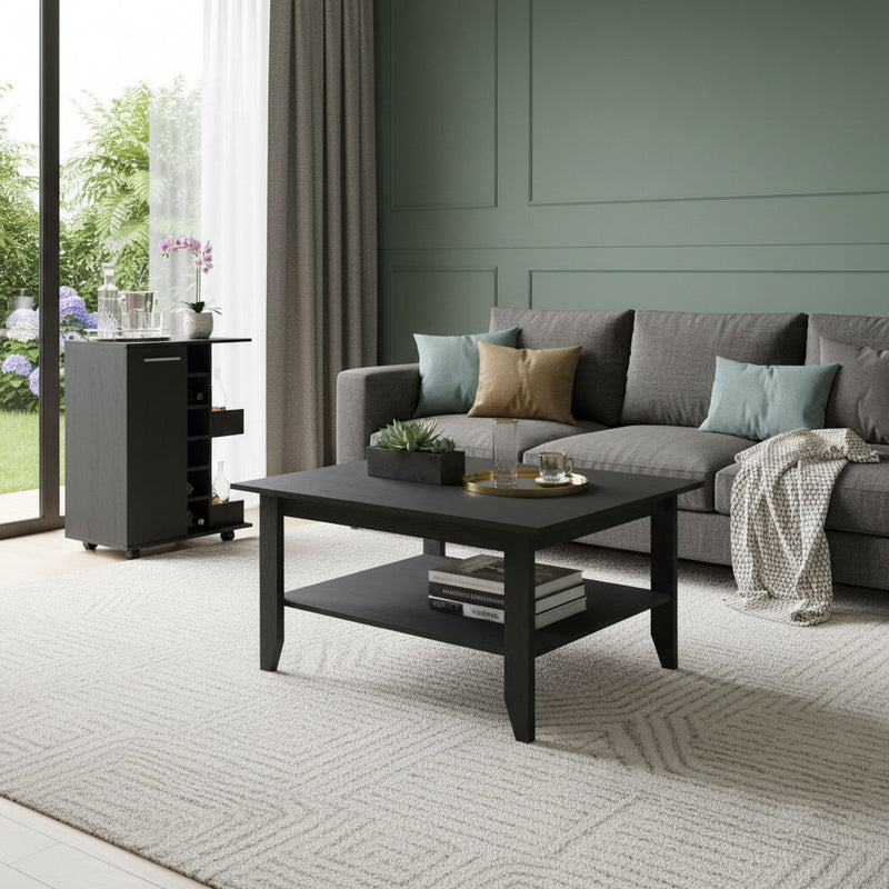 2 Piece Living Room Set Wood Coffee Table - Black