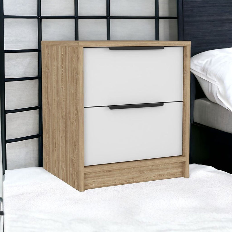 19" Two Drawer Faux Wood Nightstand - Light Brown / White