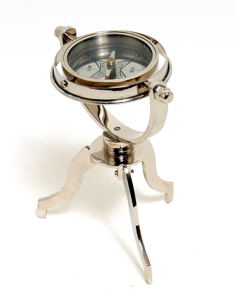 Gimbaled Compass On Tristand - Silver