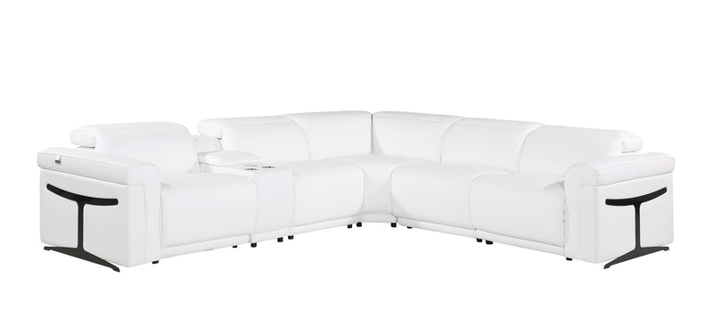 Italian Leather Modular L Shaped Six Piece Corner Sectional With Console - White