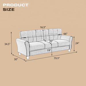 79.9" Modern Living Room Sofa Linen Upholstered Couch Furniture for Home or Office ,Light Grey*Blue,(3-Seat,Old Sku:WF288519AAC)