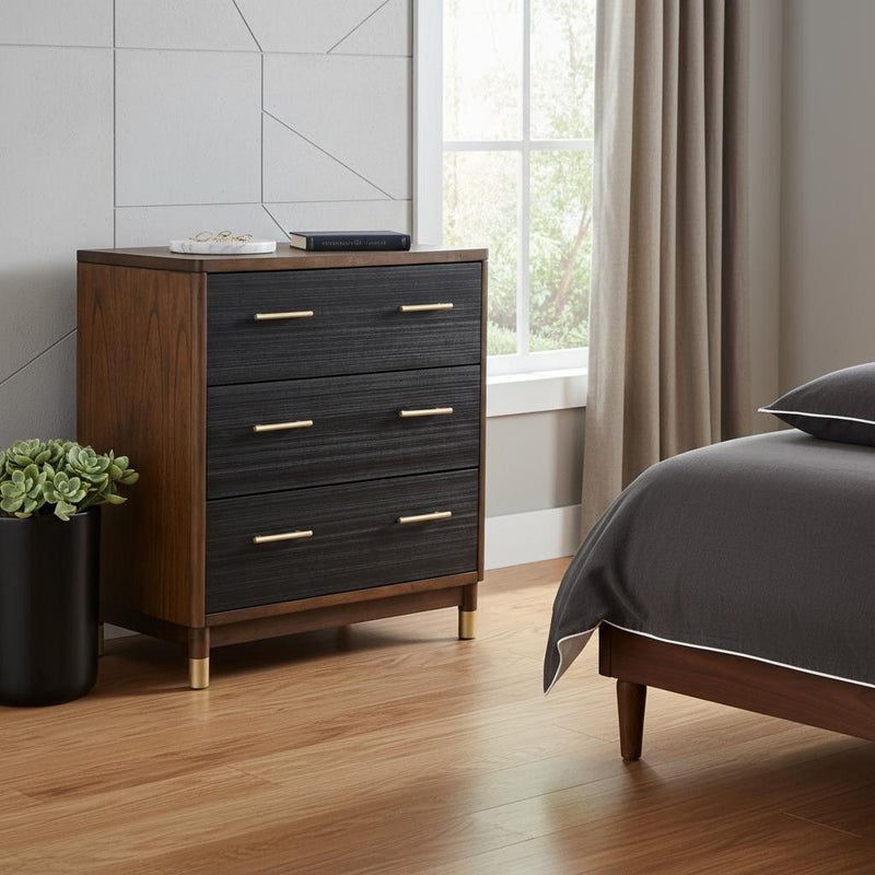 Solid Wood Three Drawer Chest - Brown / Black