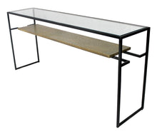 Load image into Gallery viewer, Glass Sled Console Table With Shelves - Clear Black And Gold
