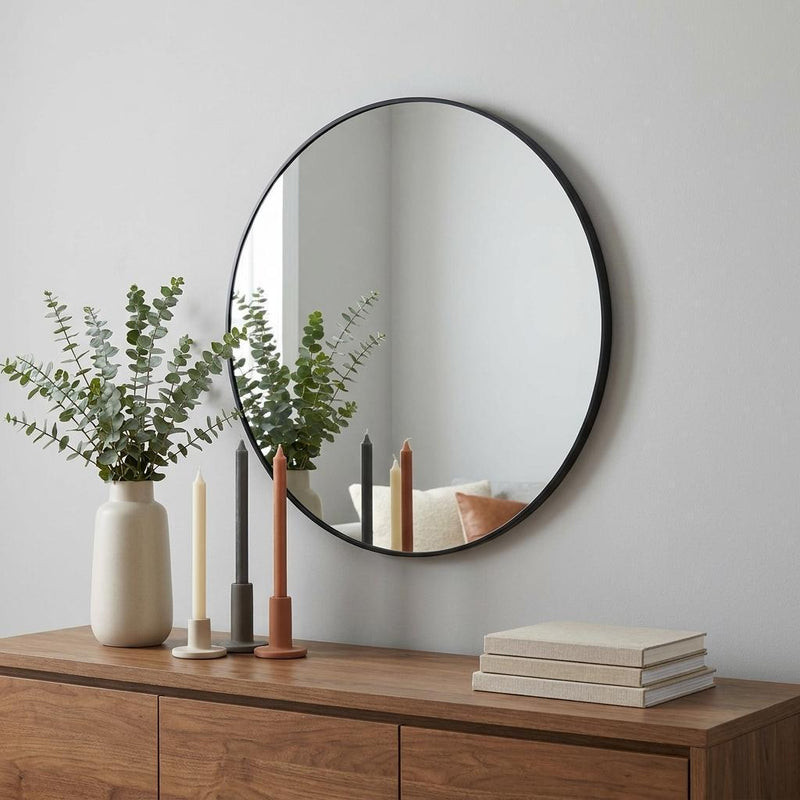 Aluminum Round Framed Bathroom Vanity Mirror (756064) - Black