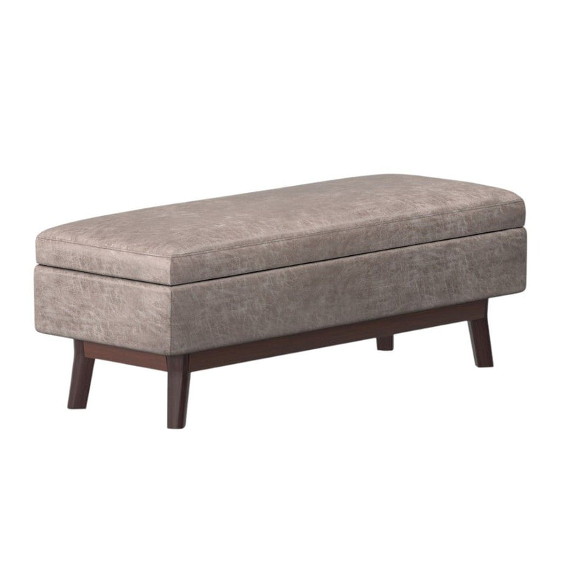 48" Leather Cocktail Ottoman With Storage - Gray / Brown