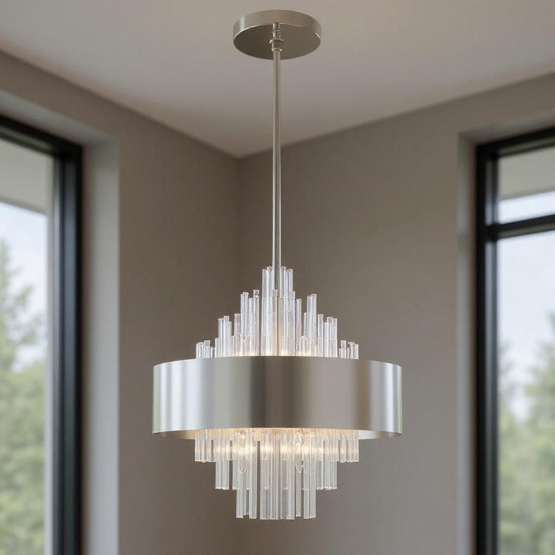 27'' Eight Light Dimmable Chandelier With Shades - Nickel