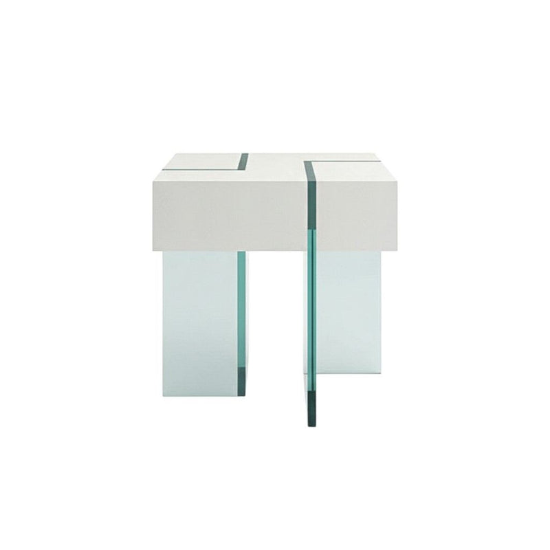 Glass Square Sled End Table - White
