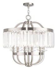 Load image into Gallery viewer, 25" Six Light Metal Dimmable Chandelier With Shades - Nickel / Clear
