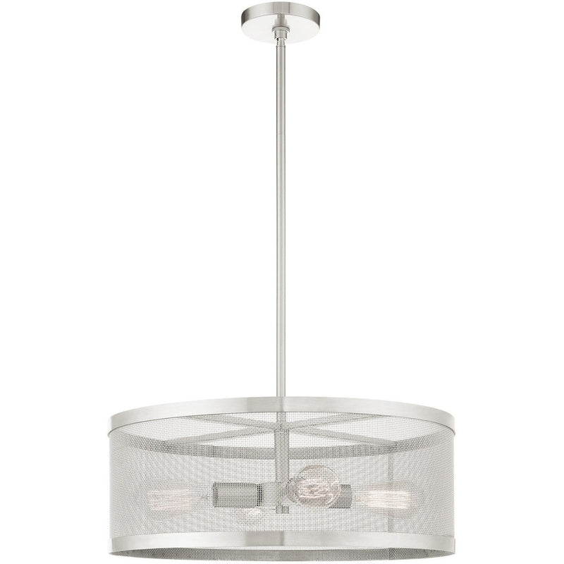 16" Four Light Dimmable Chandelier With Shades - Nickel