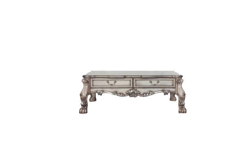Solid And Manufactured Wood Coffee Table With Two Drawers - Bone