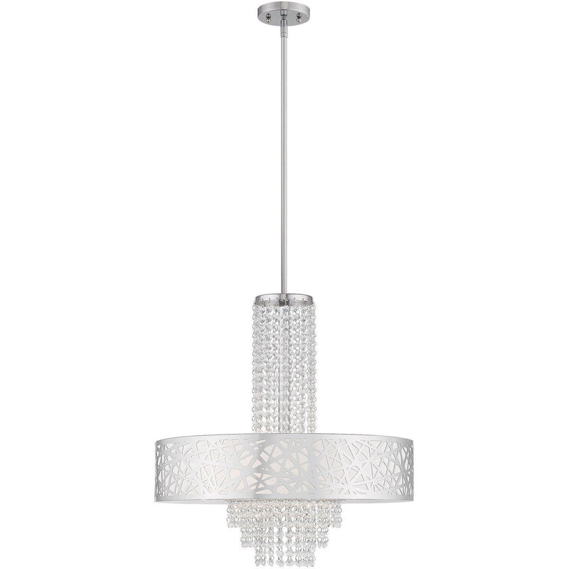 25" Five Light Dimmable Chandelier With Shades - Silver