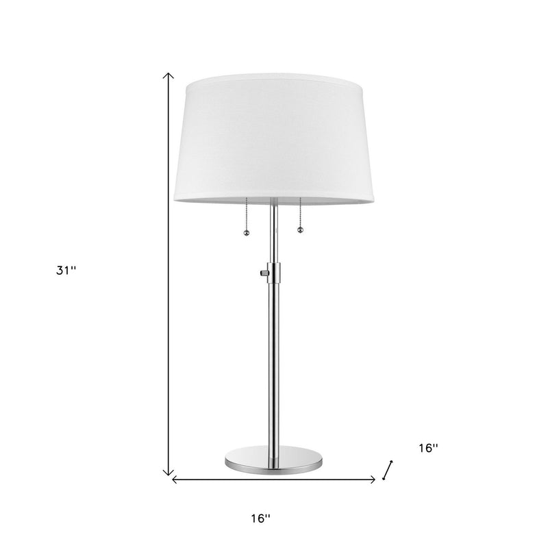 Metal Two Light Adjustable Table Lamp With White Empire Shade - Silver
