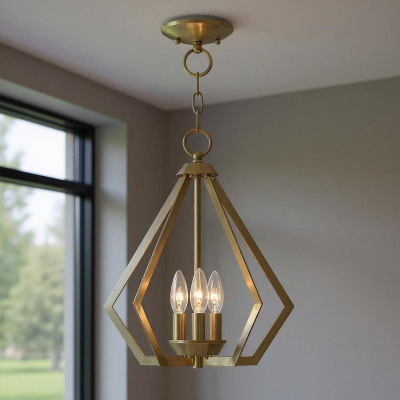 16'' Three Light Dimmable Chandelier With Shades - Antiqued Brass