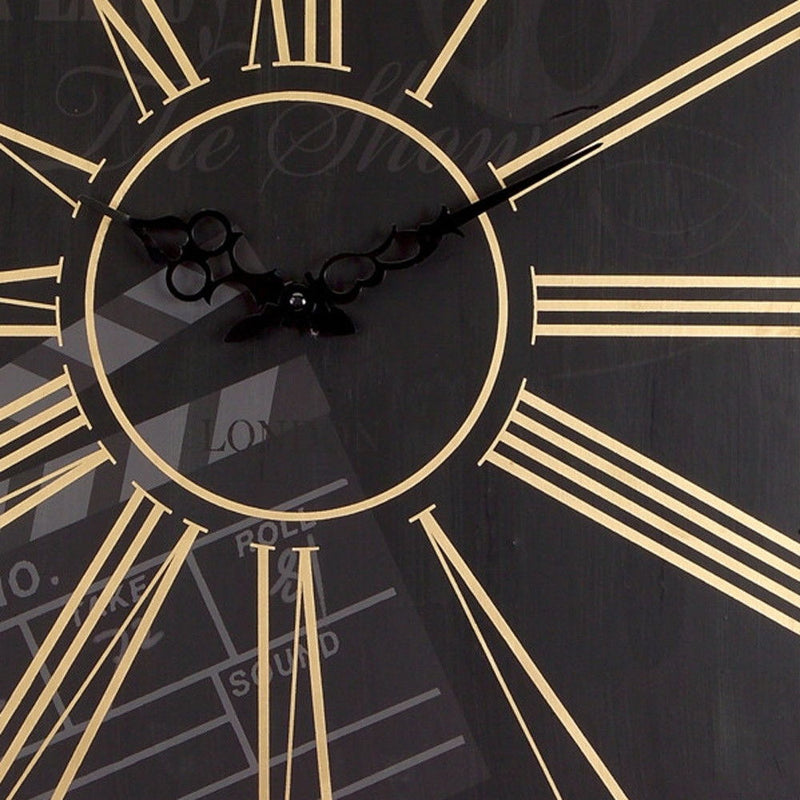 Analog Square Cinema Wall Clocks (Set of 2) - Black / Gold