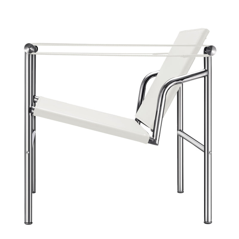 Faux Leather Stainless Steel Adjustable Back Arm Chair - White / Silver