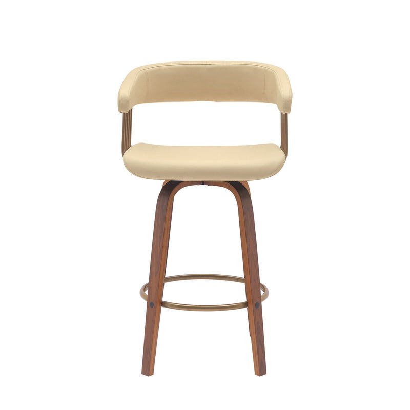 Faux Leather Swivel Counter Height Bar Chair - Cream And Wood Brown