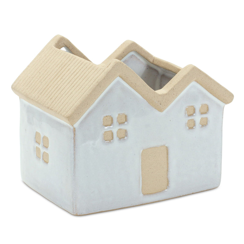 House Trio Pot Planters (Set of 3) - White / Natural