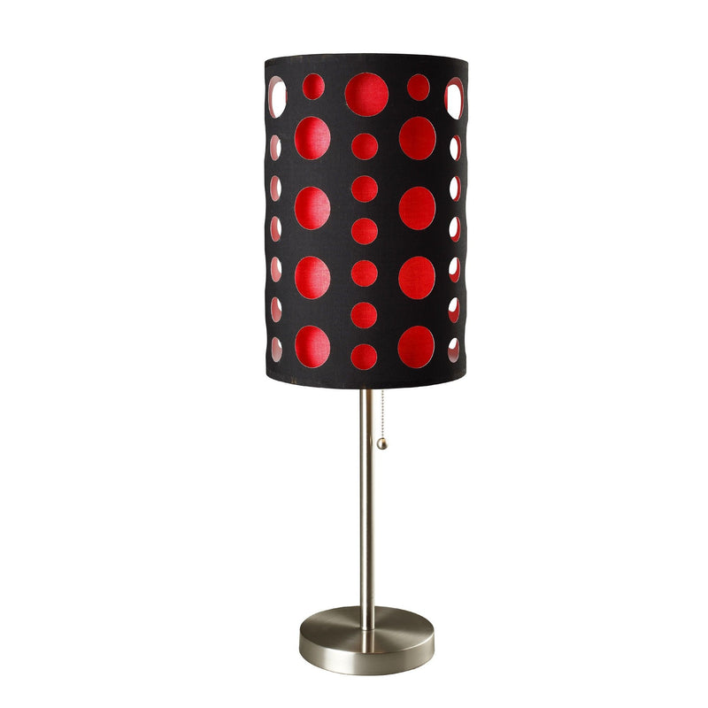 Mod Table Lamp With Black And Red Drum Shade - Steel