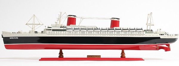 Hand Painted SS United States 1952 Model Boat - Black / Red
