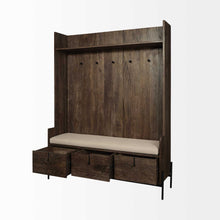 Load image into Gallery viewer, Wood, Fabric Wrapped Seat Hall Tree With Storage - Brown
