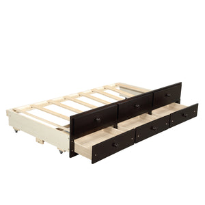 TOPMAX Captain's Bed Twin Daybed with Trundle Bed and Storage Drawers, Espresso