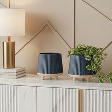 Load image into Gallery viewer, Geometric Round Pot Planters (Set of 2) - Blue / Beige
