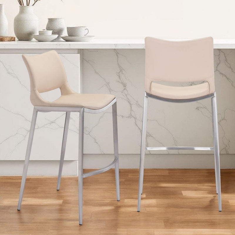 Steel Low Back Bar Height Bar Chairs (Set of 2) - Light Pink And Silver
