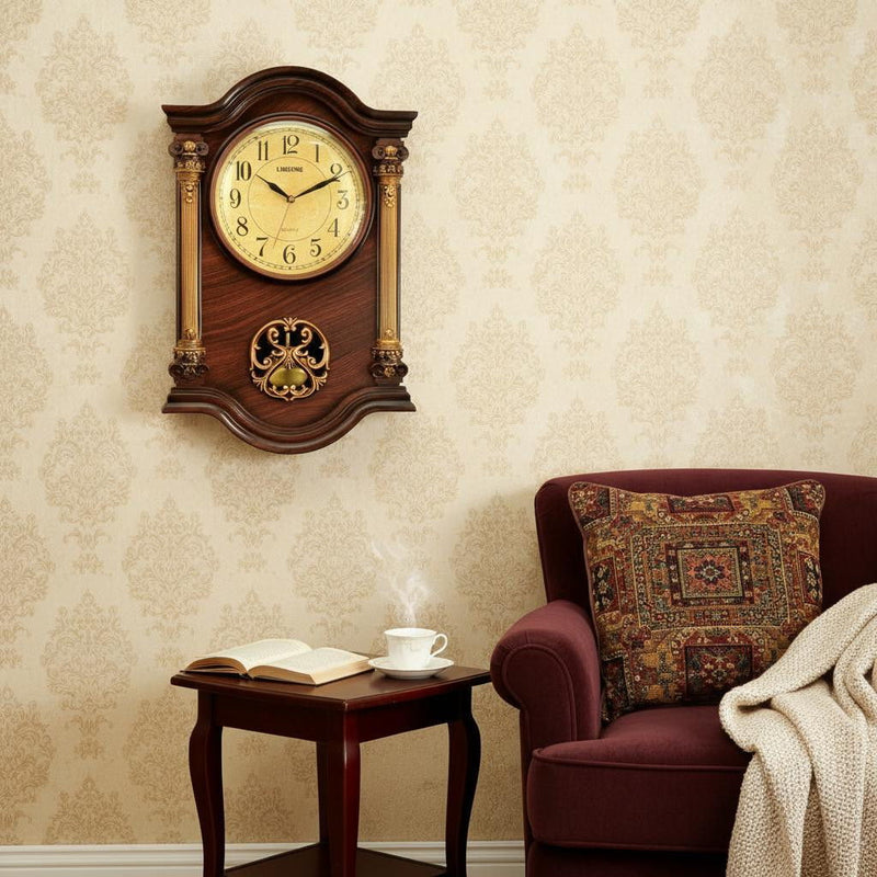 Silent Analog Ornate Wall Clock - Walnut / Gold