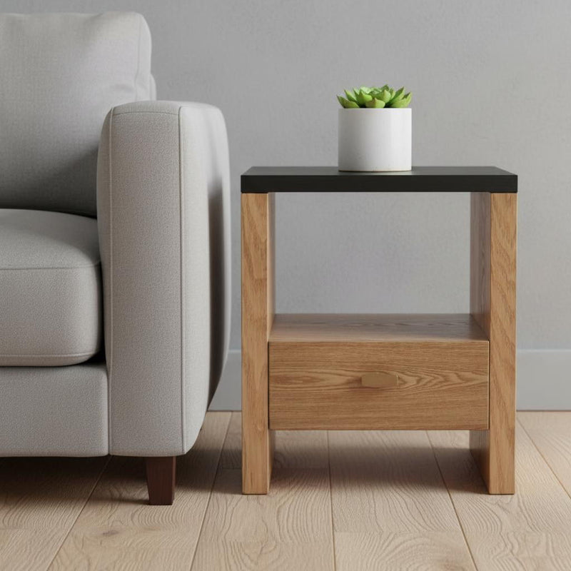 Pedestal End Table With Drawer - Black