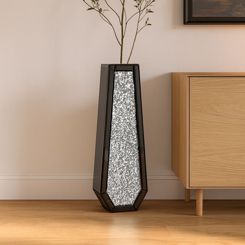 Mirrored Floor Vase With Faux Crystals - Black