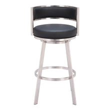 Load image into Gallery viewer, Faux Leather And Stainless Steel Low Back Bar Height Swivel Bar Chair - Black And Silver
