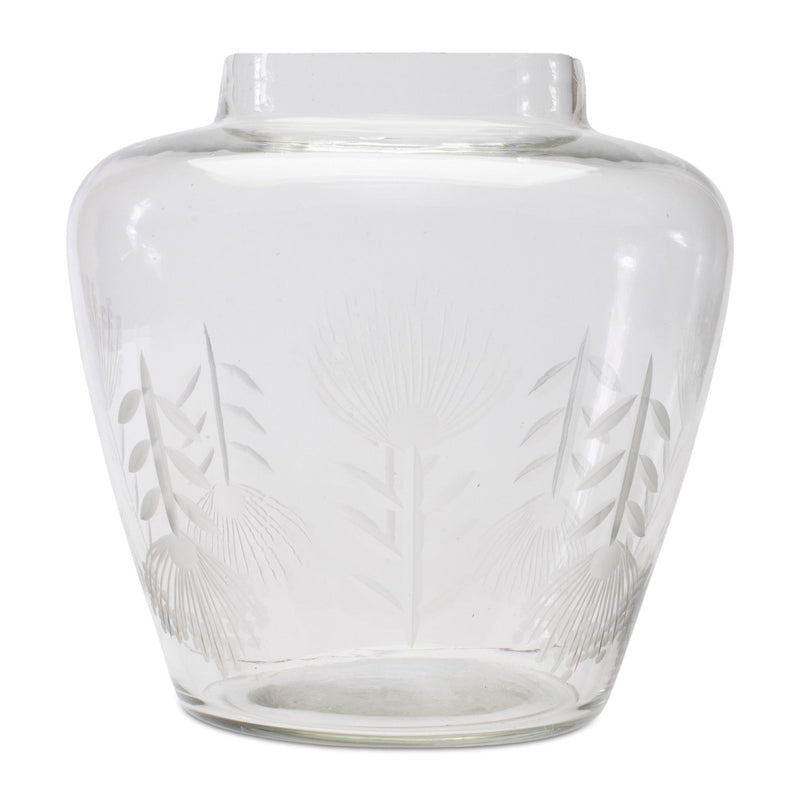 Etched Leaf Urn Table Vase - Clear