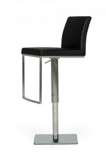Load image into Gallery viewer, Faux Leather And Stainless Steel Swivel Low Back Bar Height Bar Chair - Black And Silver
