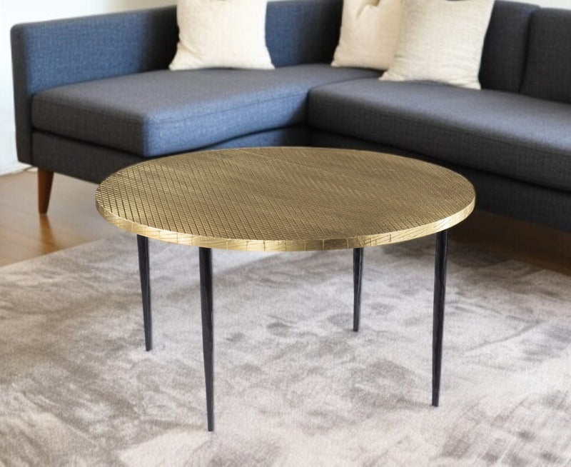 Embossed Metal Round Coffee Table - Black