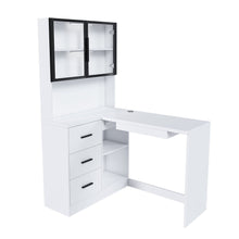 Load image into Gallery viewer, L-Shaped Computer Desk With Glass Cabinets, Built In LED Lights, USB Charging Ports
