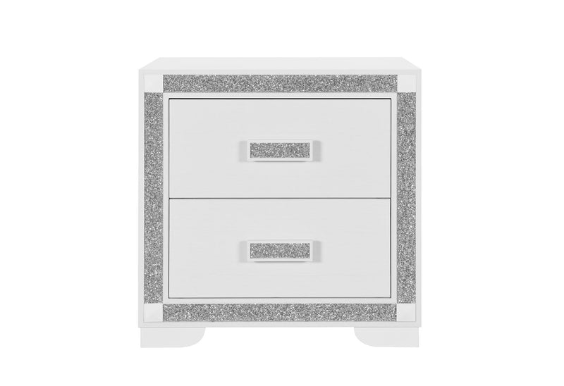Wood Faux Crystal Bling Two Drawer Nightstand - White