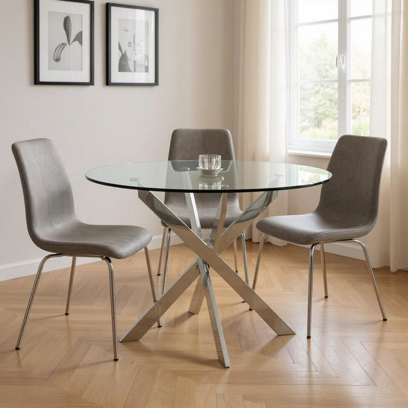 48" Glass And Metal Cross Leg Base Round Top Dining Table - Clear