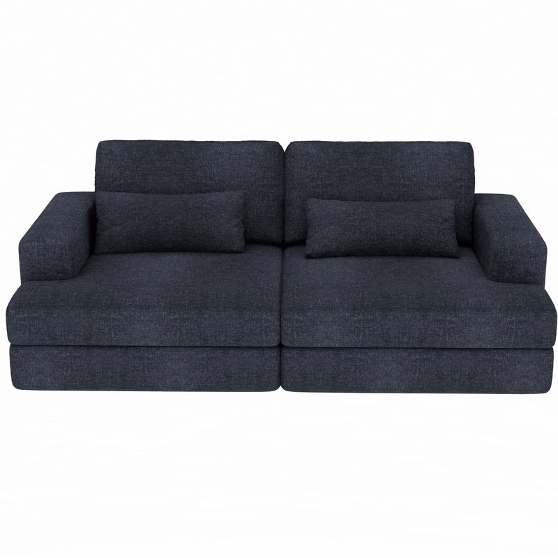 Chenille Modular Stainless Steel Sleeper Sofa With Toss Pillows - Blue
