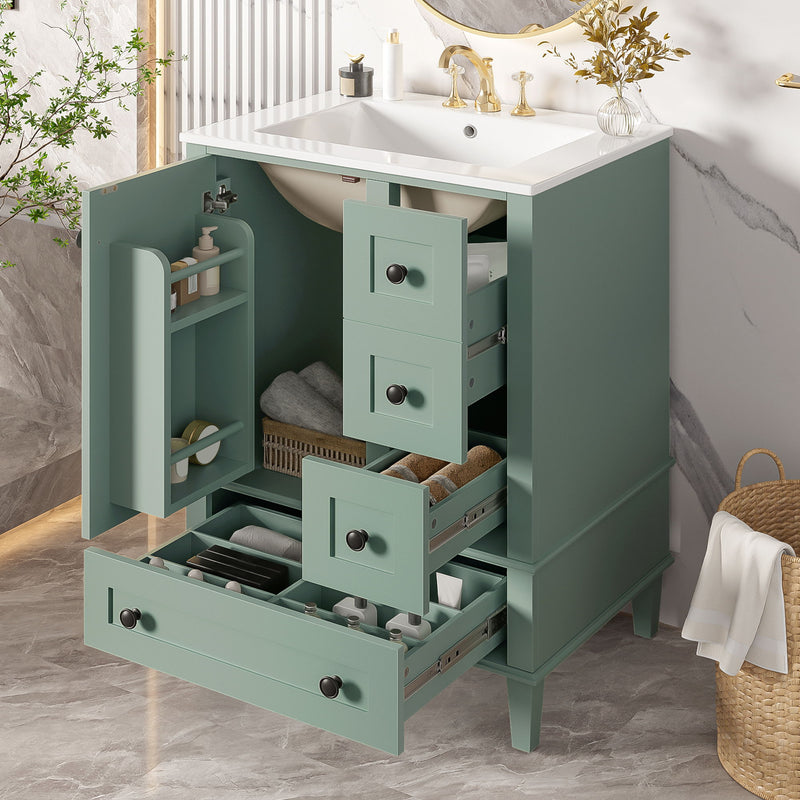 Bathroom Vanity With Integrated Basin, Soft Close Drawers, Door Mounted Double Layer Shelf
