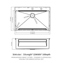 Load image into Gallery viewer, 33" Drop In Kitchen Sink Single Bowl 16 Gauge Stainless Steel Ledge Workstation - Black
