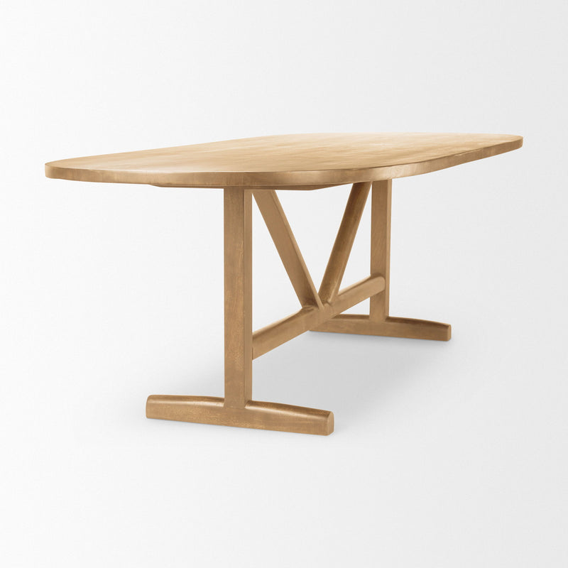 Solid Wood Trestle Base Oval Dining Table - Brown