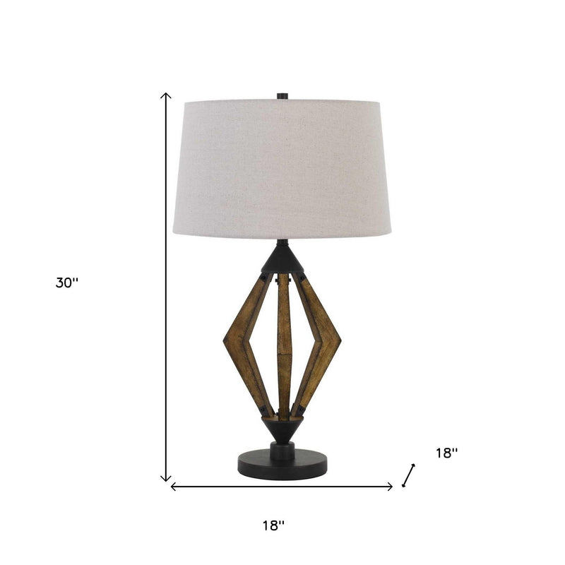 Metal Lantern Table Lamp With Gray Empire Shade - Black
