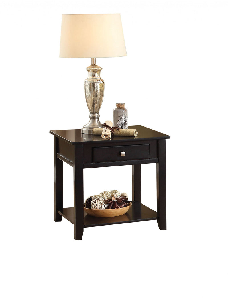 Manufactured Wood Square End Table With Drawer With Shelf - Black