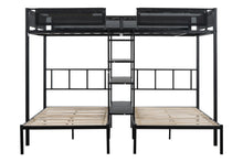 Load image into Gallery viewer, Metal Full over Twin Beds with Shelves/ Sturdy Metal Frame/ Noise-Free Wood Slats/ Comfortable Textilene Guardrail/ Bunk Bed for Three/ Built-in 3-Tier Shelves/ No Box Spring Needed
