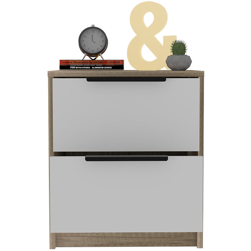 Mod Two Drawer Nightstand - Light Oak And White