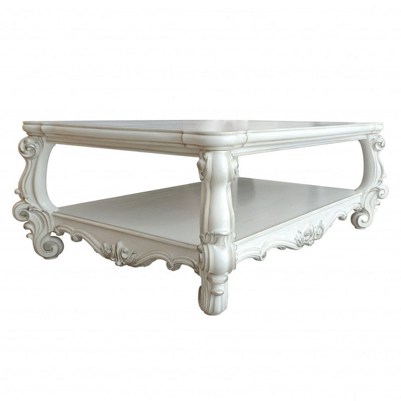Solid And Manufactured Wood Coffee Table With Shelf - Antiqued White