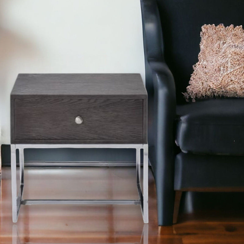 Manufactured Wood Rectangular End Table With Drawer - Chrome And Gray Oak