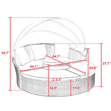 Load image into Gallery viewer, Hot Sale KD Rattan Round Lounge With Canopy Bali Canopy Bed Outdoor, Wicker Outdoor Sofa Bed with lift coffee table
